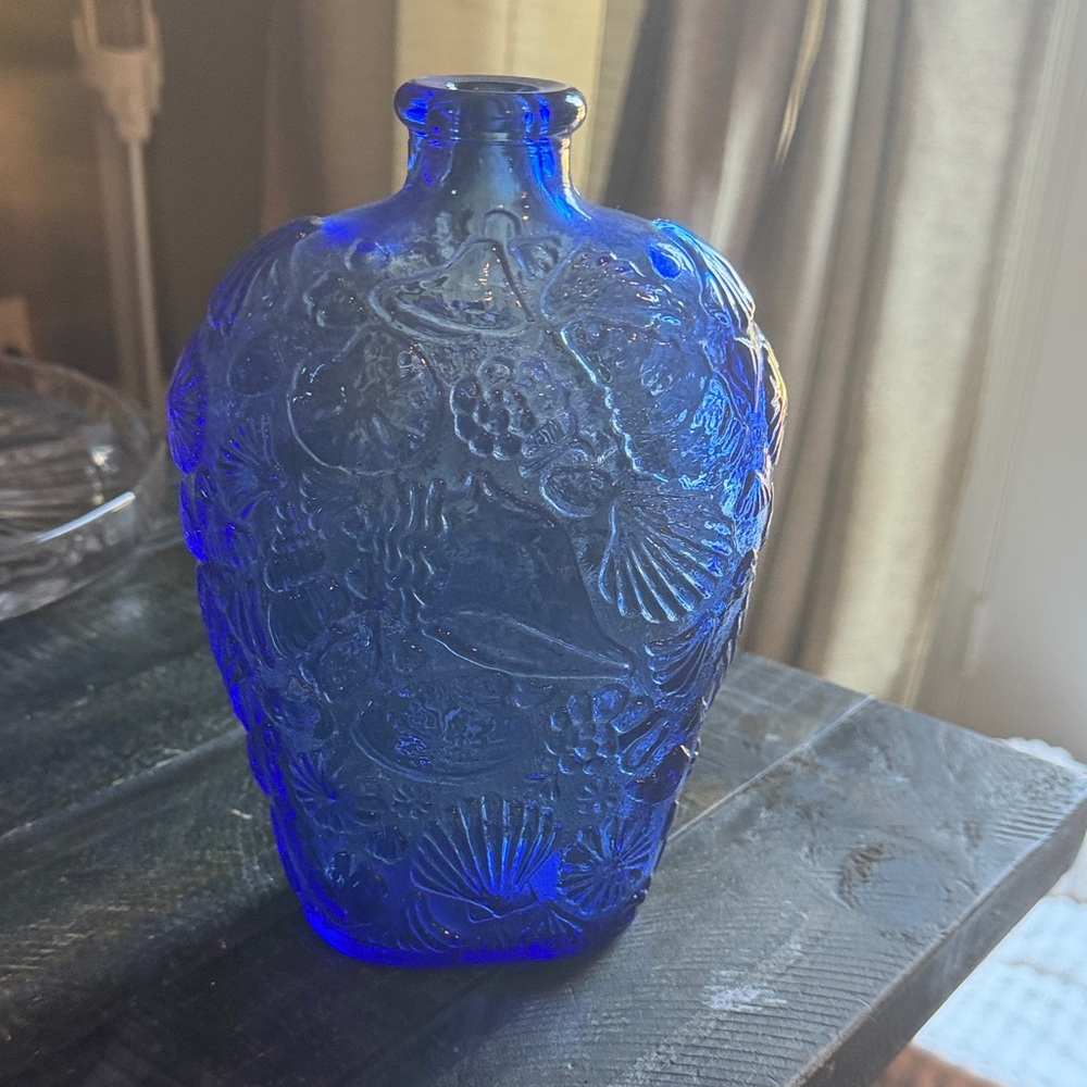 Blue Embossed Glass Decorative Vase